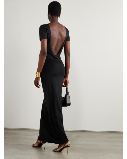 Saint Laurent Black Open-Back Wool Maxi Dress
