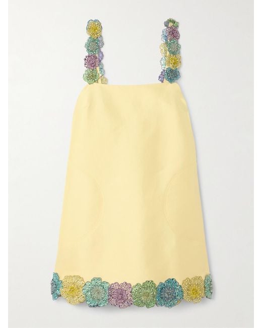 ALÉMAIS Yellow Lolita Embellished Appliquéd Crepe Mini Dress