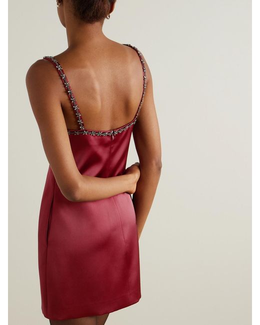 Self-Portrait Red Crystal-Embellished Satin Mini Dress