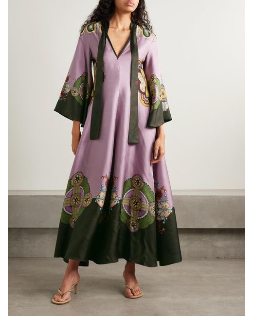 LaDoubleJ Pink Icon Magnifico Printed Silk-Twill Maxi Dress