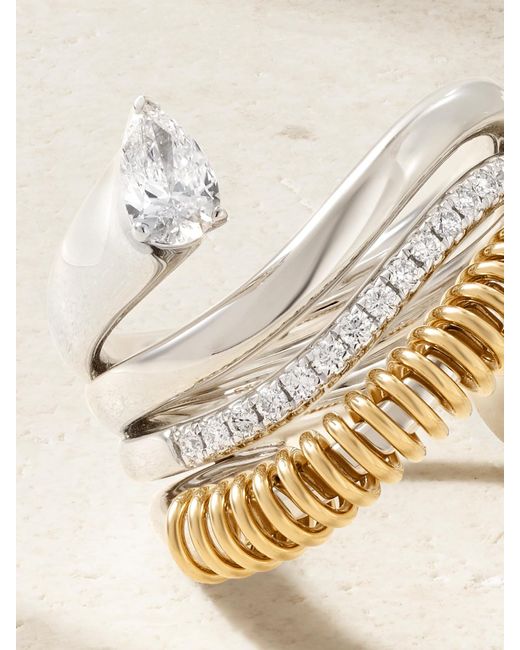 Bague En Or Blanc Et Jaune 14 Carats (585/1000) Et Diamants Versus Rainbow K en coloris Natural