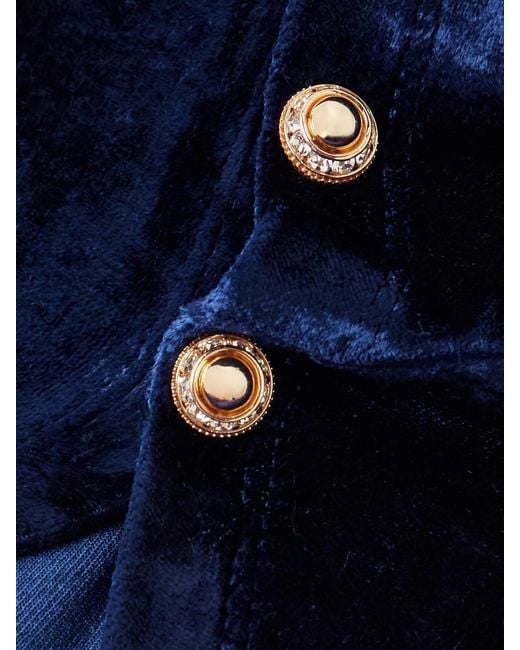 Rabanne Blue Ruched Embellished Velvet Top