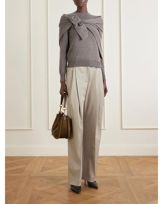 Oscar de la Renta Gray Scarf-Detailed Cashmere Sweater