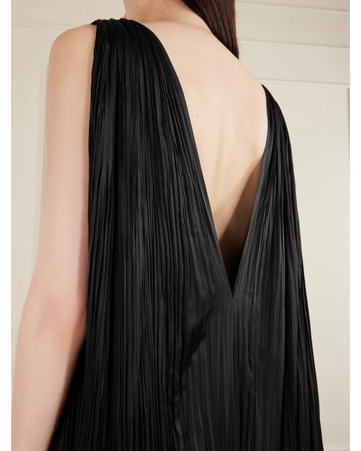 Aflalo Black Celestia Plissé-Satin Maxi Dress
