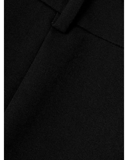 Saint Laurent Black Pleated Grain De Poudre Wool Straight-Leg Pants