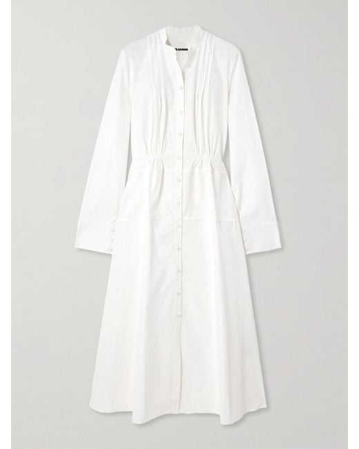 Jil Sander White Pintucked Cotton-Poplin Maxi Shirt Dress