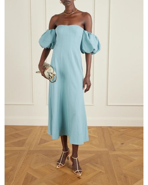 Ulla Johnson Blue Nina Off-The-Shoulder Paneled Twill Midi Dress