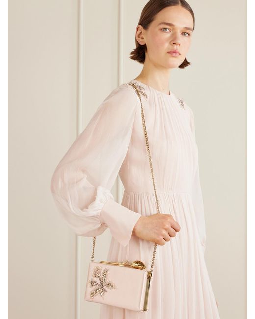 Erdem Pink Bloom Crystal-Embellished Satin Clutch