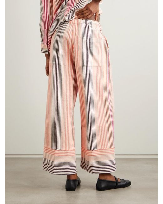Lemlem Pink Desta Striped Cotton-Blend Wide-Leg Pants