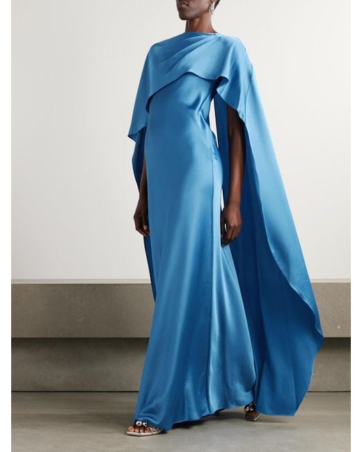 Jonathan Simkhai Blue Izel Cape-Effect Satin Gown