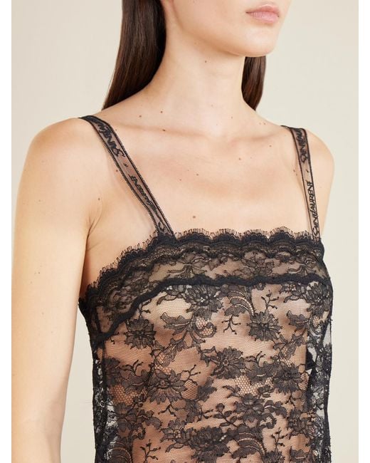 Saint Laurent Black Dentelle Ramure Fleurie Lace-Trimmed Tank