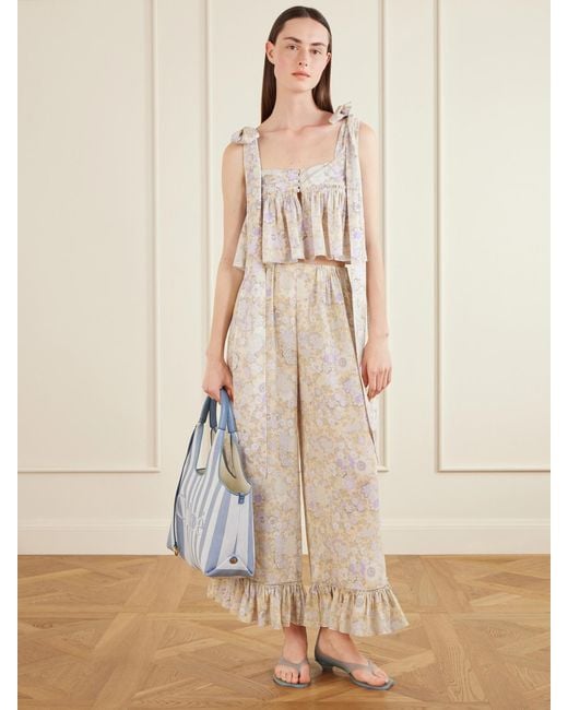 Chloé Blue Striped Leather-Trimmed Shoulder Bag