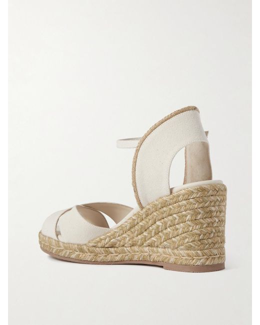 Stuart Weitzman Natural Mirela Ii Cutout Canvas Espadrille Wedge Sandals