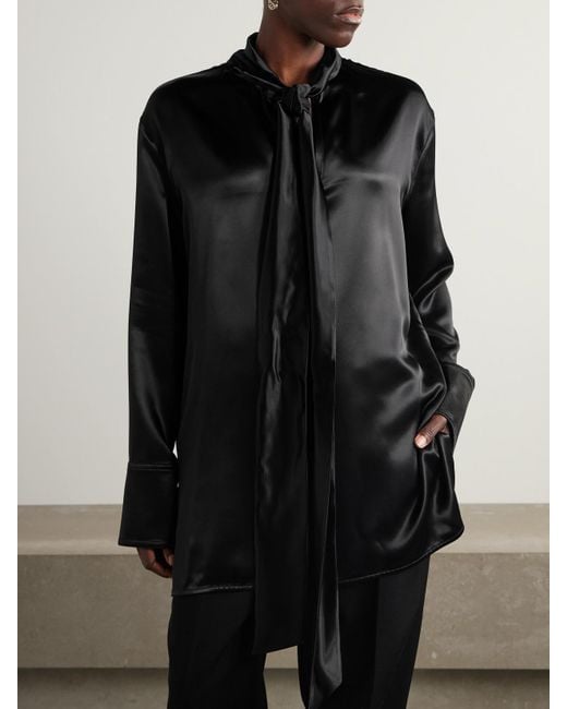 Jil Sander Black Bluse Aus Satin Mit Schluppe