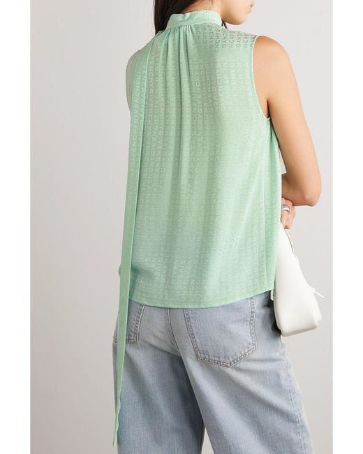 Givenchy Green Tie-Detailed Silk-Jacquard Blouse