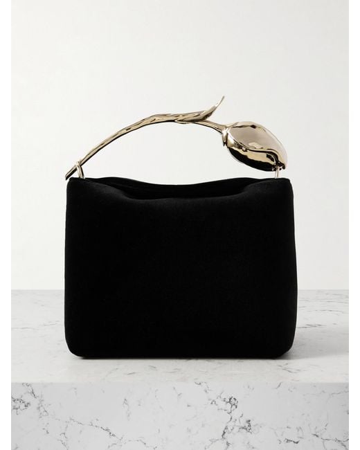 Erdem Black Bloom Mini Velvet Clutch Bag