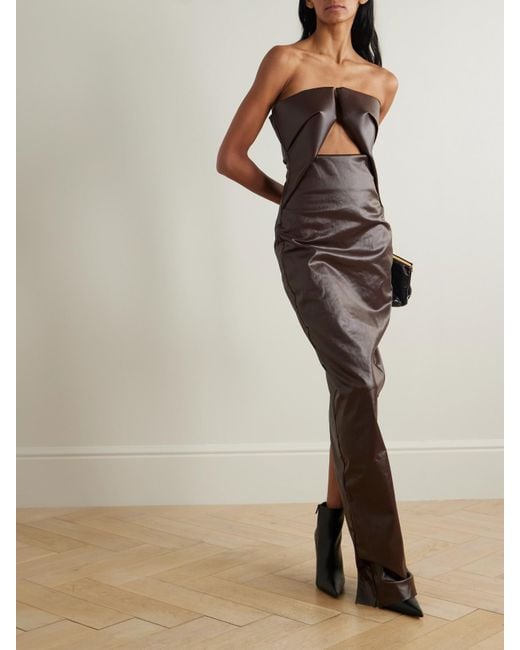 Robe Du Soir Bustier En Jean Enduit À Découpe Rick Owens en coloris Brown