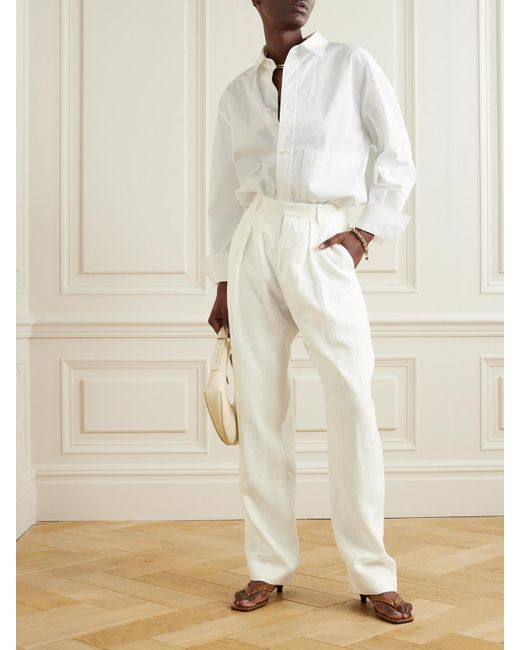 Mara Hoffman White Marella Hose Mit Geradem Bein Aus Hanf Mit Bundfalten