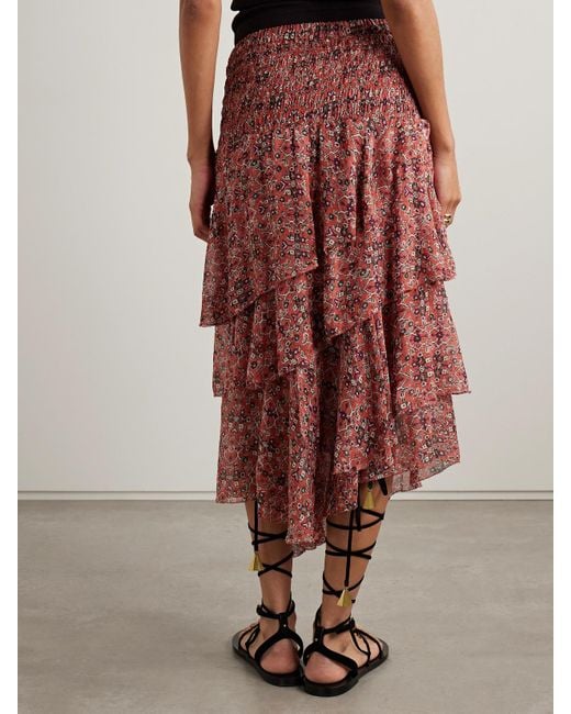 Isabel Marant Red Brigitte Asymmetrischer, Gestufter Rock Aus Bedrucktem Georgette Mit Volants