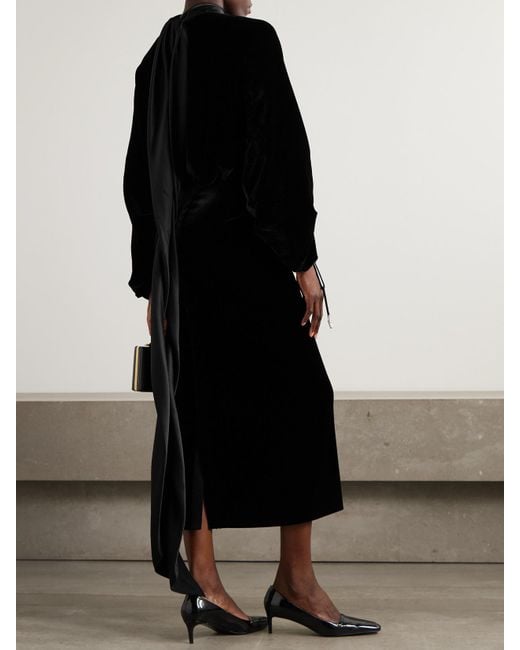 Lanvin Black Midikleid Aus Samt Mit Satinbesatz Zum Binden