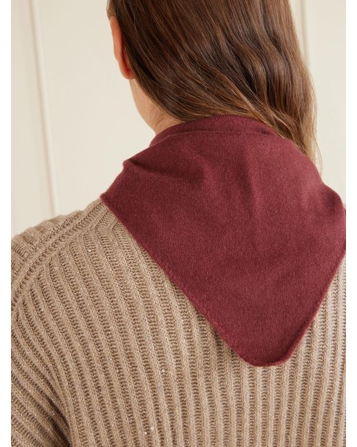 Brunello Cucinelli Red Bead-Embellished Cashmere Scarf