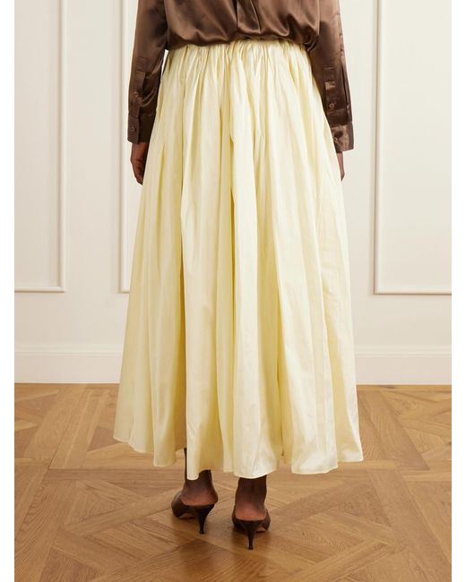 Abadia Natural Elodie Pleated Duchesse-Satin Midi Skirt