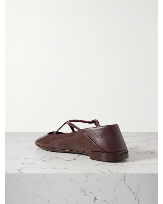 Jimmy Choo Brown Eleri Collapsible-Heel Embellished Patent-Leather Ballet Flats