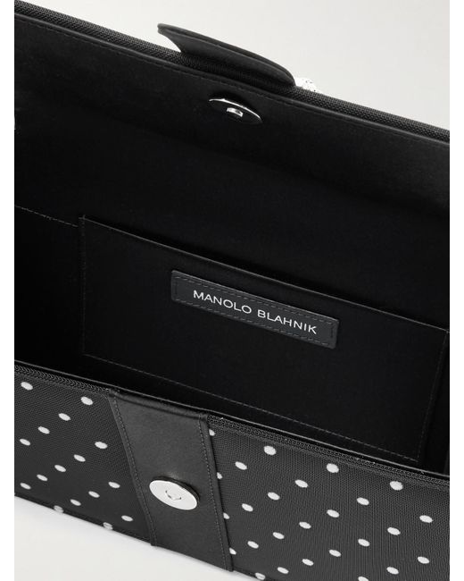 Manolo Blahnik Black Capri Satin-Trimmed Crystal-Embellished Embroidered Mesh Clutch