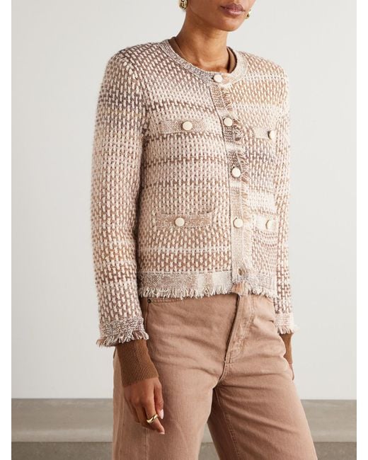Veronica Beard Natural Sariyah Jacke Aus Bouclé-Tweed Aus Einer Baumwollmischung Mit Fransen