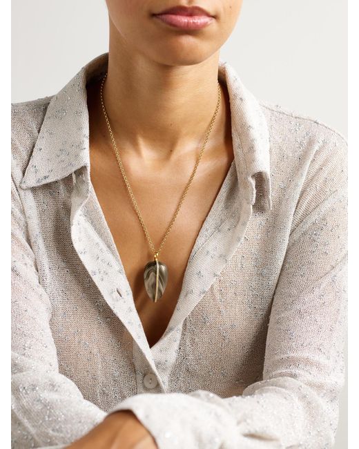 BY PARIAH Natural Pebble 14-Karat Recycled, Agate And Diamond Pendant