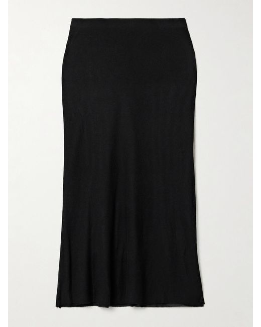 Khaite Black Leema Ribbed-Jersey Midi Skirt