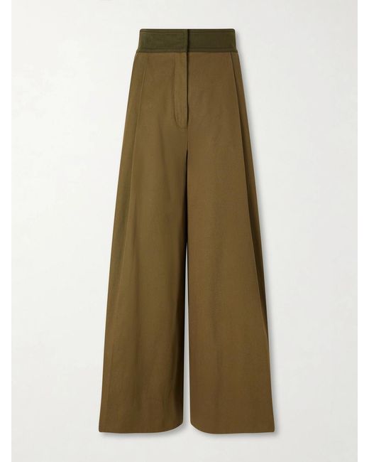 Zimmermann Green Valiant Pleated Cotton Wide-Leg Pants
