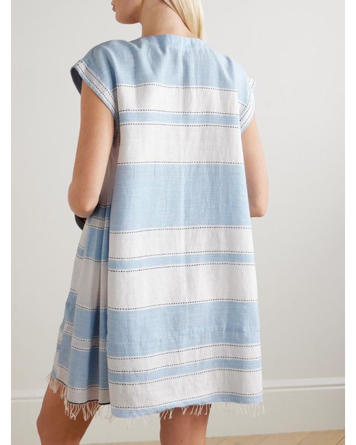 Robe De Plage En Coton Mélangé À Rayures Et À Franges Elina Lemlem en coloris Blue