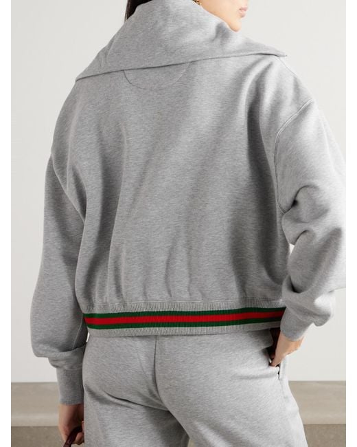 Gucci Gray Appliquéd Striped Cotton-Jersey Half-Zip Sweatshirt