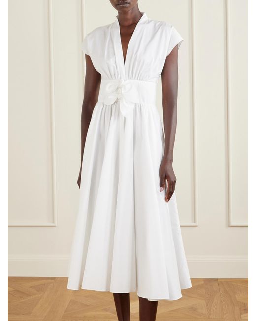 Alaïa White Knot-Detailed Belted Cotton-Poplin Midi Dress