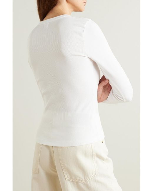 Leset White Kelly Ribbed Stretch-Cotton Jersey Top