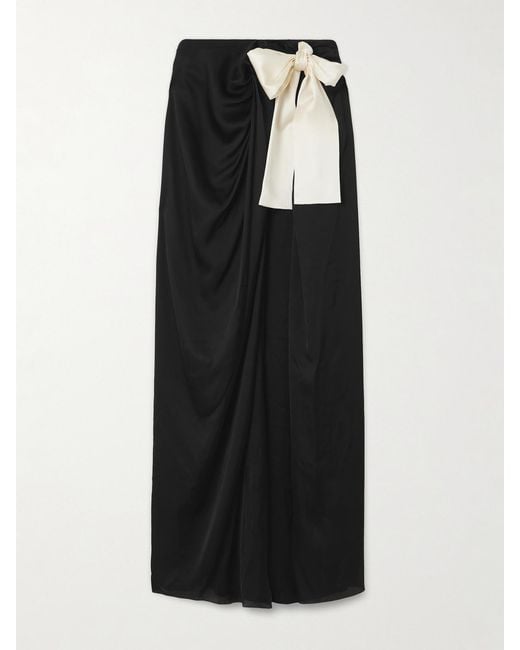 Saint Laurent Black Bow-Embellished Silk-Charmeuse Maxi Skirt