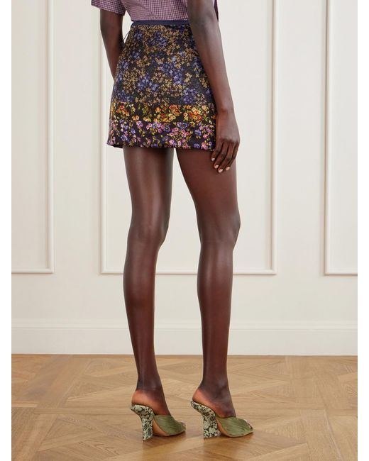 Dries Van Noten Gray Floral-Print Satin Mini Skirt