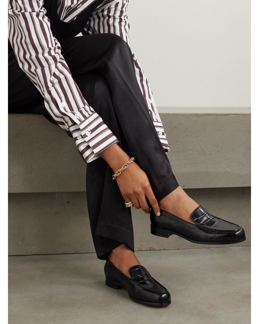 Emme Parsons Black Danielle Croc-Effect Patent-Leather Loafers