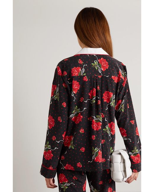 Rodarte Red Floral-Print Silk Crepe De Chine Blouse