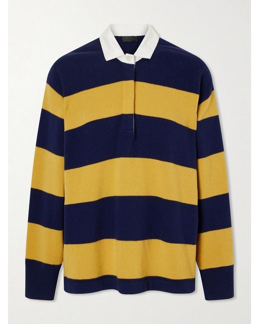 Nili Lotan Blue Rashida Striped Wool And Cashmere-Blend Polo Sweater
