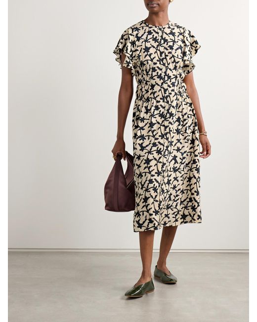 Ulla Johnson White Anais Printed Crepe Midi Dress