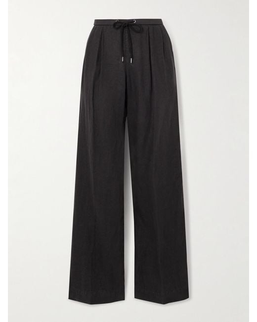 James Perse Black Pleated Linen Wide-Leg Pants