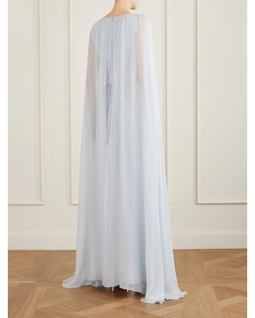 Erdem White Belted Cape-Effect Crystal-Embroidered Silk-Crepon Gown