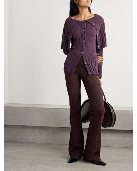 Cardigan En Coton Biologique Mélangé Côtelé Effet Vieilli Acne en coloris Purple
