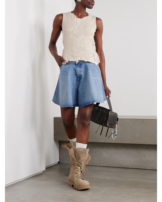 Our Legacy Natural Ragged Distressed Mesh And Cotton-Blend Crochet Tank