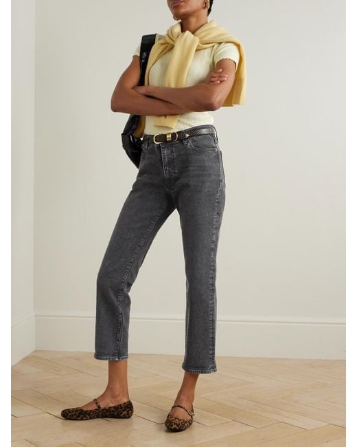 FRAME Gray The Borrowed Mid-Rise Straight-Leg Jeans