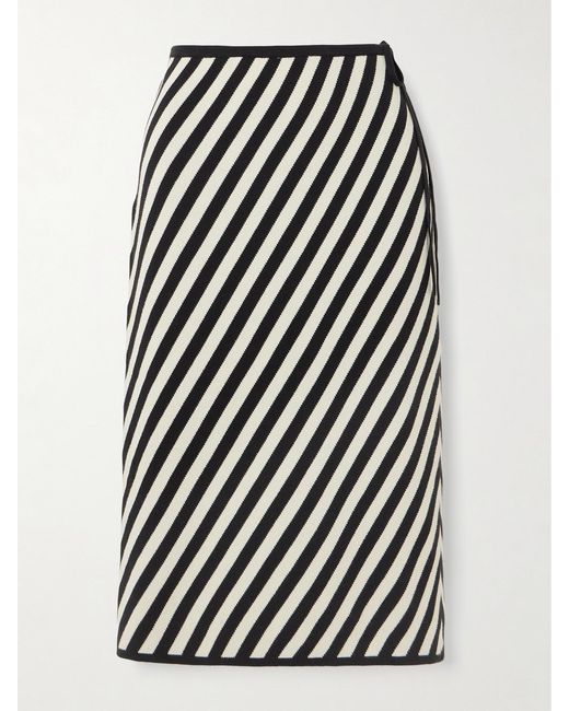 Posse White Darcy Striped Pima Cotton Midi Skirt
