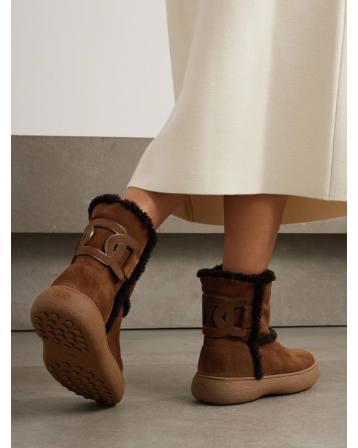 Bottines En Daim Et En Cuir Doublées De Peau Lainée Tod's en coloris Brown