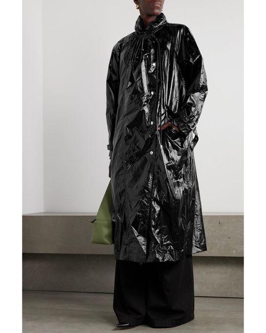 Isabel Marant Black Devina Oversized Crinkled-Glossed Shell Coat